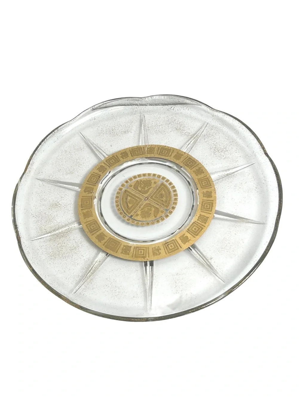 Vintage Glass Serving Plate with Gold Decorative Trim